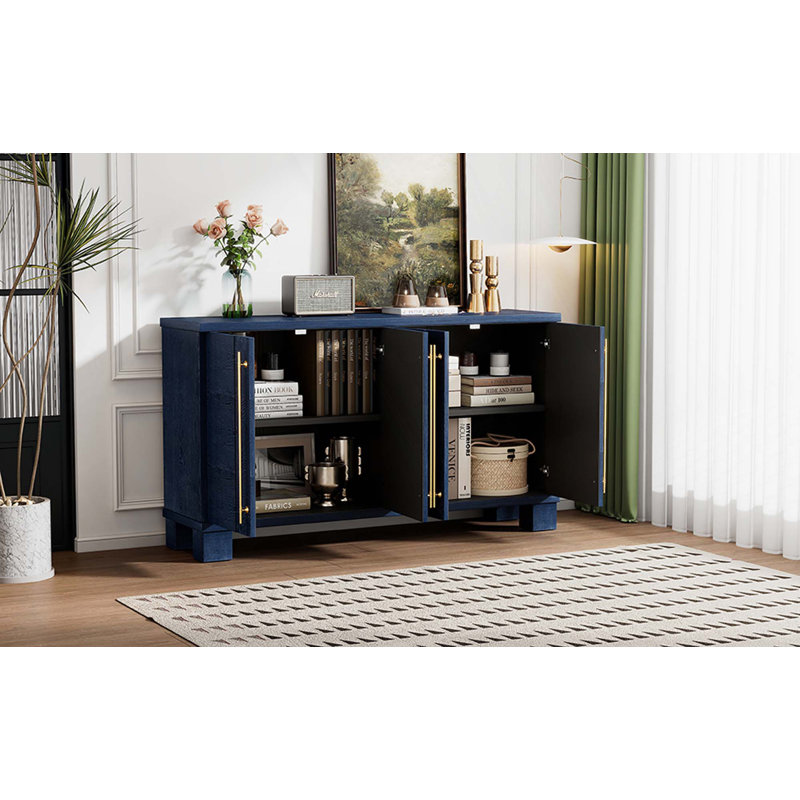Buffet polyvalent avec tablettes réglables et poignées élégantes pour diverses pièces, Marine