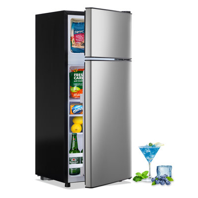 Mini-réfrigérateur de 2,65 pi cu avec congélateur, réfrigérateur compact 2 portes avec petit réfrigérateur avec 7 thermostats réglables Energy Ultra silencieux et mini-réfrigérateur amovible pour bureau à domicile Argent