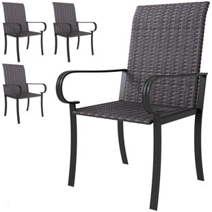 Outsunny Set of 4 Outdoor Wicker Dining Chairs, All-Weather Rattan Armchairs with Armrests, Steel Frame, High Back and Deep Seating