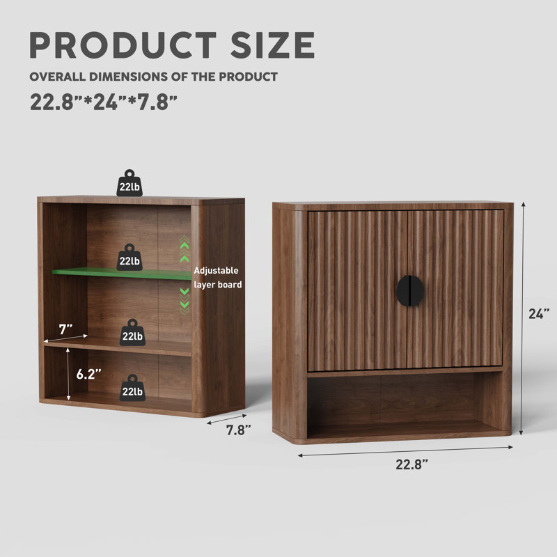 23"W 24"H Wall Bathroom Cabinet, Walnut