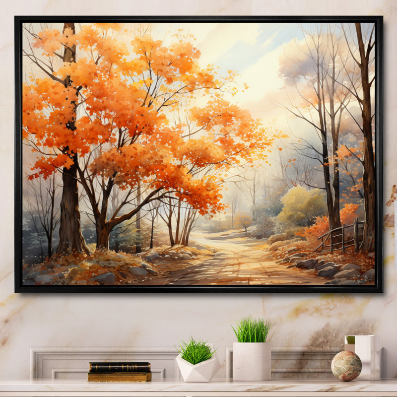 «Yellow Maple Tree Golden Canopy I», reproduction sur toile, Cadre flottant noir, H 30 po x l 40 po x P 1,5 po