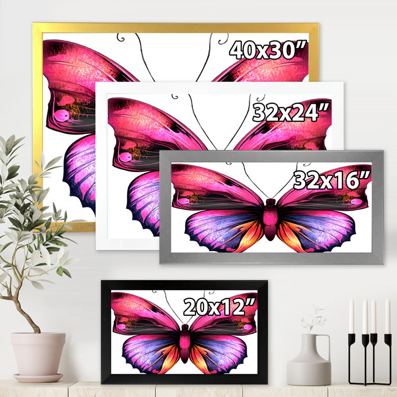 «Bright Pink Butterfly Portrait», reproduction sur toile, Toile blanche encadrée, H 12 po x l 20 po x P 1,5 po