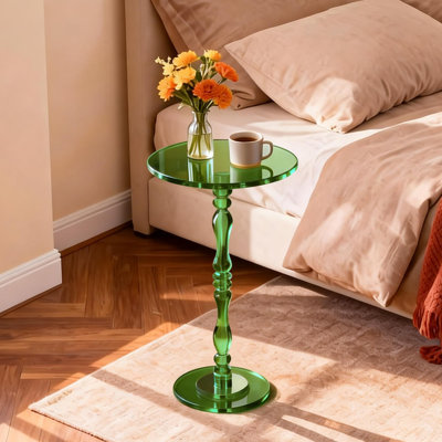 Acrylic End Table With Round Top And Trestle Base， Modern Accent Table For Living Rooms