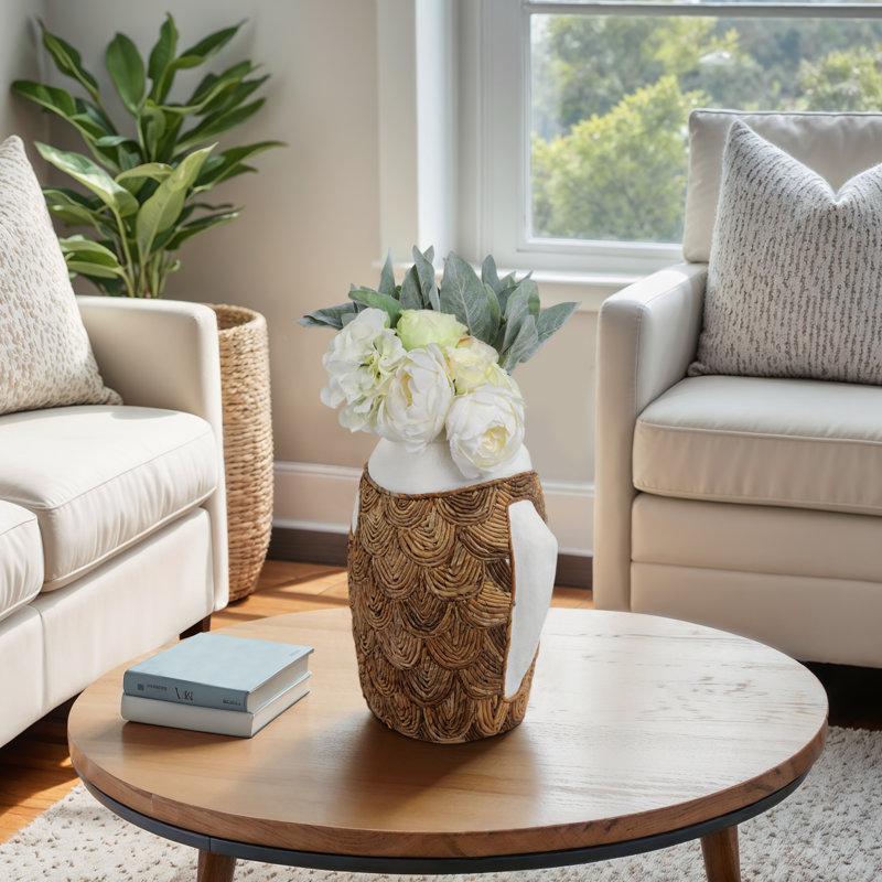 Cyndi Decorative Pottery Terracotta Vase with Woven Banana Fiber Detailing and Coastal Inspired Sculptural Design for Accent Display