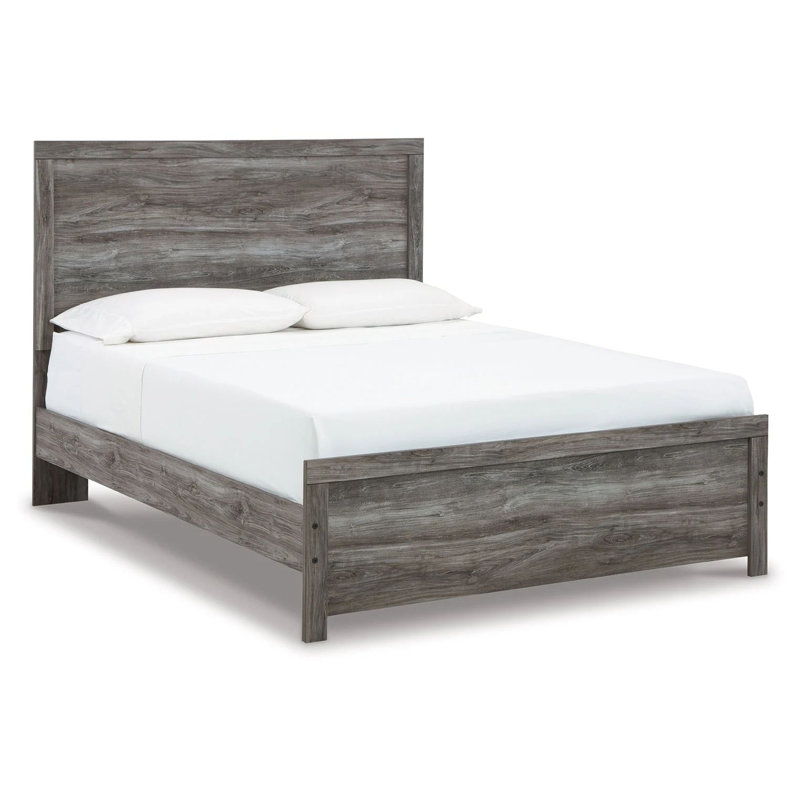 Grand lit à panneau Roso avec finition grain de bois, bois stratifié gris foncé, Grand