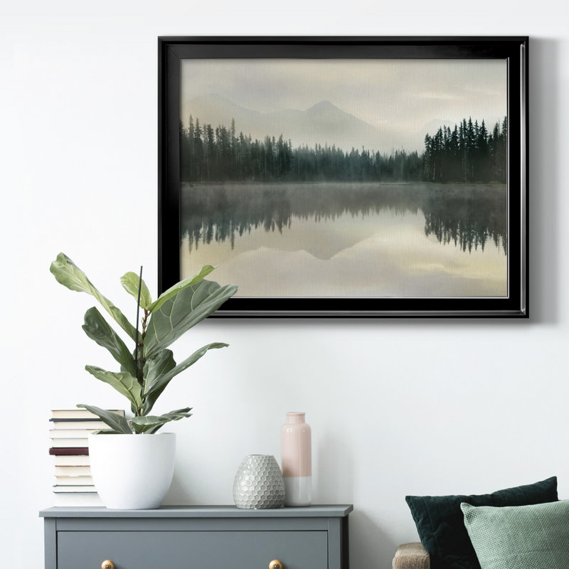 Toile encadrée de qualité supérieure Jade Reflection, Cadre noir, H 18,5 po x l 24,5 po x P 1 po, Pas de tapis