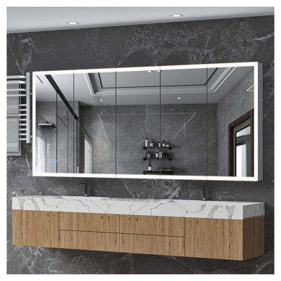 Armoire à pharmacie à DEL avec miroir, armoire de salle de bain avec miroir 84 * 36 pouces avec lumières, encastrée ou murale, 3 températures de couleur