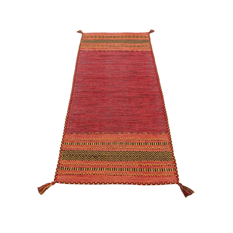 Azizi Striped Hand Woven Cotton Red Rug, Runner 80 x 500cm