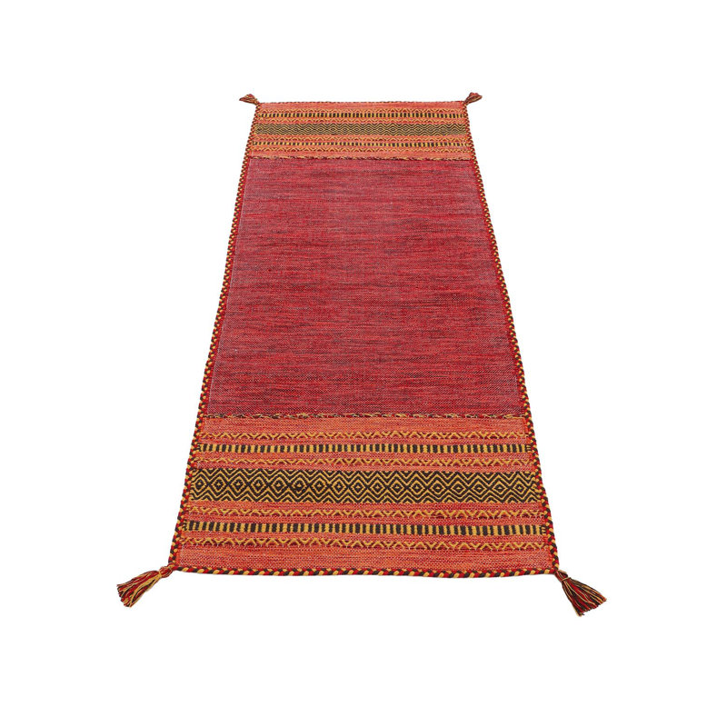 Azizi Striped Hand Woven Cotton Red Rug, Runner 80 x 500cm