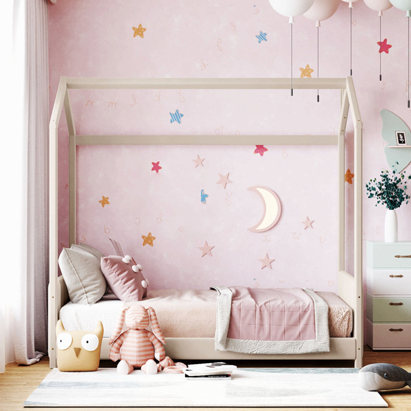 Lit en bois Velvet House, Twin, Beige