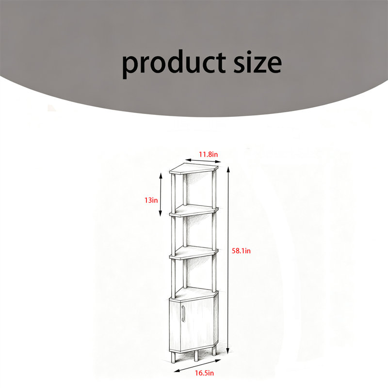 Corner Cabinet with LED Lights, Corner Shelf with Storage Cabinet & Door, 5-Tier Industrial Corner Bookshelf, Display Stand for Living Room, Kitchen