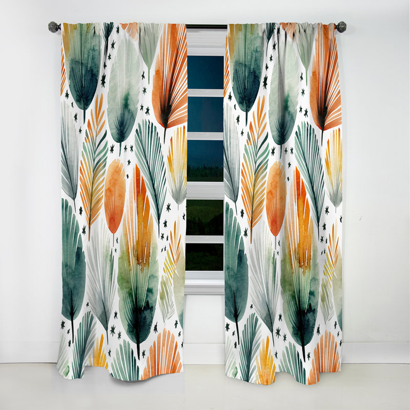 Teal Orange Scandinavia Floral Elegance - Abstract Curtain - Blackout Curtain - 1 Panels, 52" W x 108" L