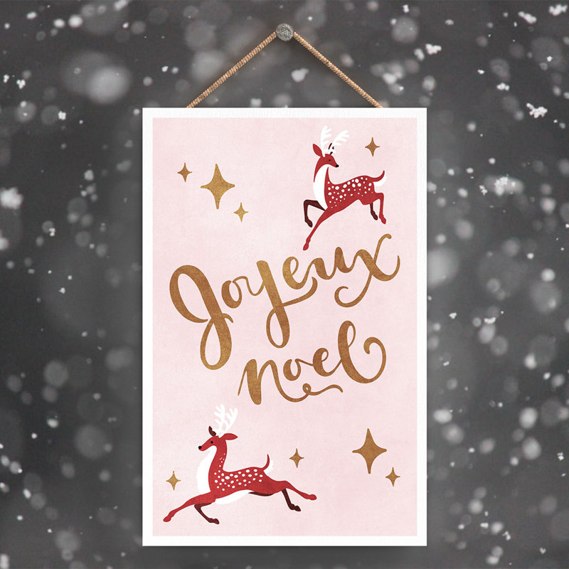 Xmas Joyeux Noel Wooden Plaque, 18.5cm H x 12cm W x 0.9cm D