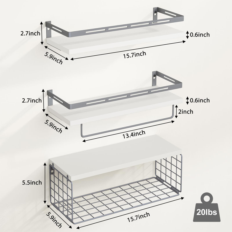 Hegewisch 4 Piece Floating Shelf, White Gray