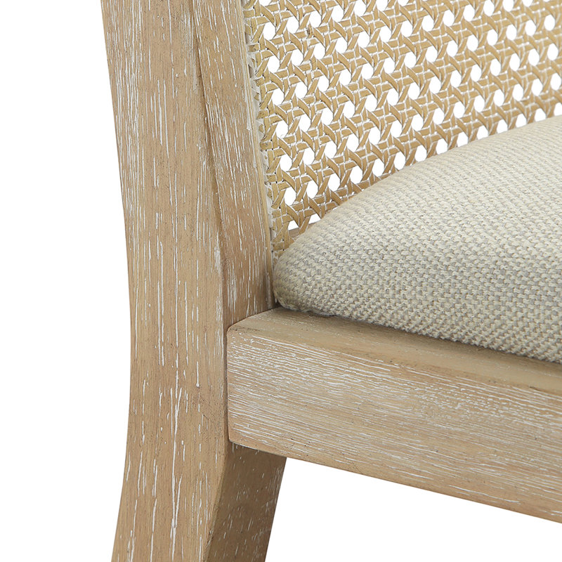 Dining Chair Of Two - Solid Wood, Synthetic Cane Back, Upholstered Seat With Comfy Cushion Pad, Assembly Tools Included 2 Wood Chairs Attached Required