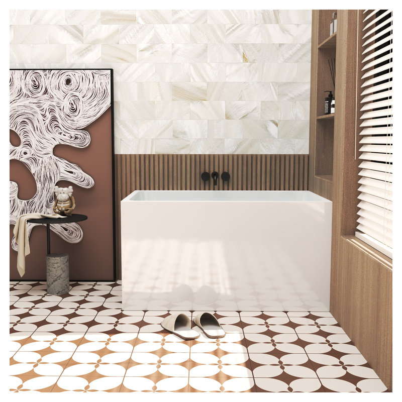 Baignoire autoportante 47 po en acrylique avec siège intégré, baignoire rectangulaire, blanc brillant