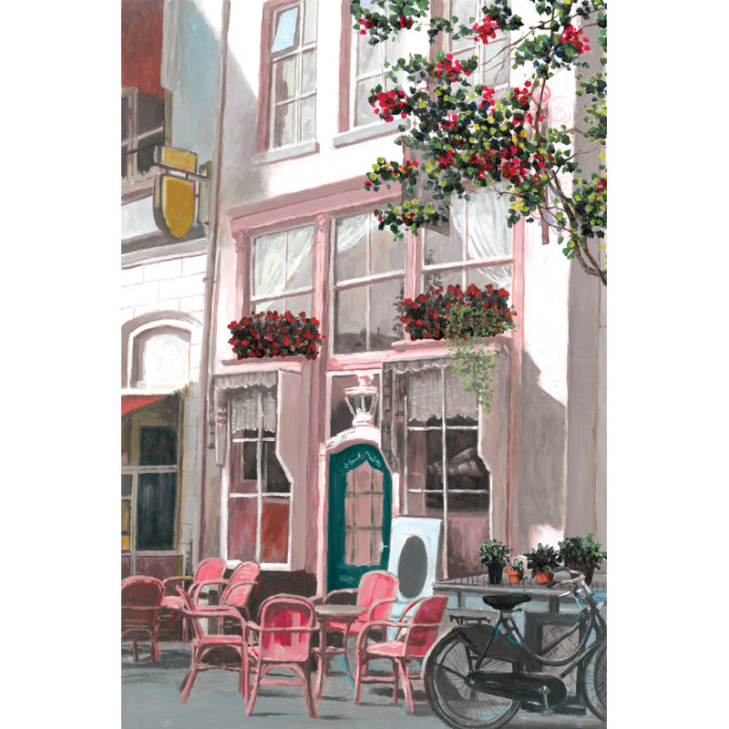 " Pink City Café " Painting Print, 12" H x 8" W