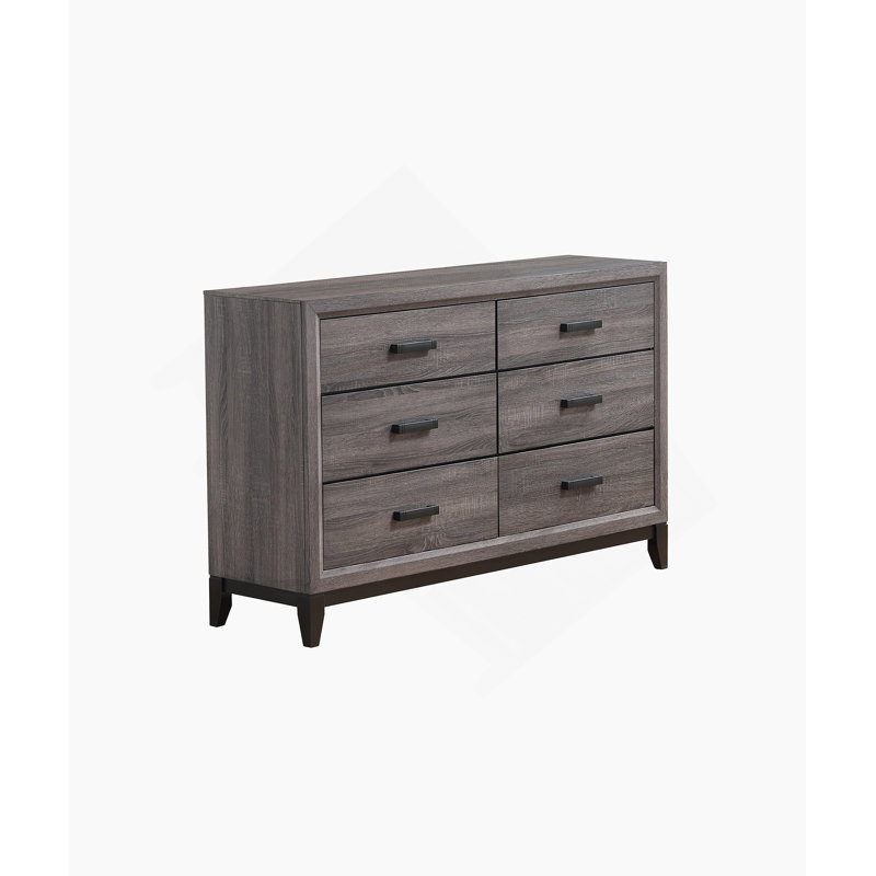 Commode horizontale en bois manufacturé avec 6 tiroirs, Gris