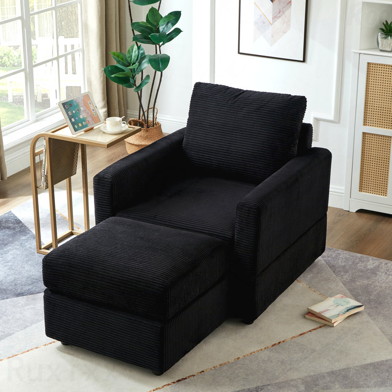 Fauteuil d'appoint classique en velours côtelé, fauteuil d'appoint confortable Canf, fauteuil d'appoint enveloppé de tissu avec repose-pieds, parfait pour les salons modernes dans le salon