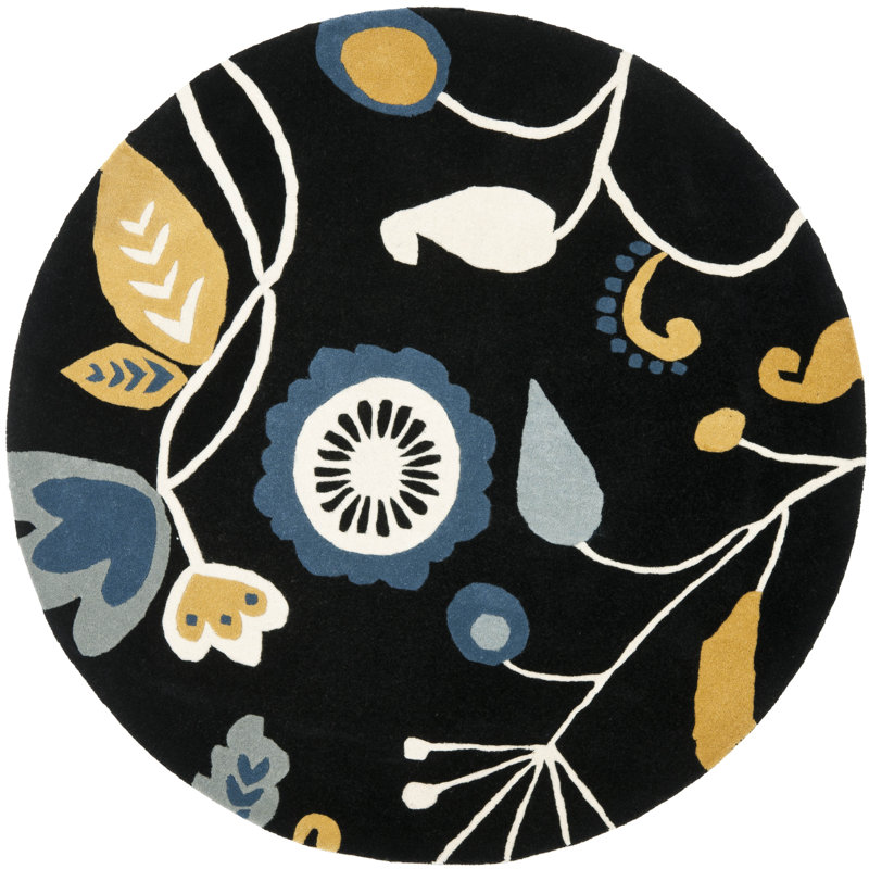 Tapis noir en laine touffeté à la main Chanler, Rond 6 pi