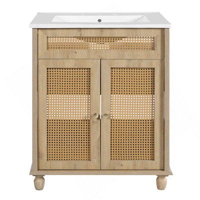 Meuble-lavabo de 30 pouces: pieds en bois tissés à la main et lavabo en résine