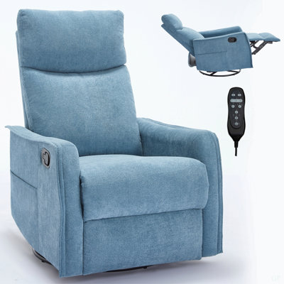 Heat Massage Manual Recliner Chair With Rocker And Swivel In Fabric For Living Room, Blue