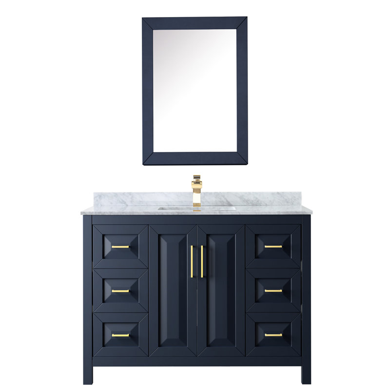 Daria 48'' W Vanity, White Cultured Marble, Dark Blue, Brushed Gold