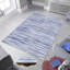 Tapis bleu / blanc en polyester tissé à la machine à motif abstrait Fraiture-509145