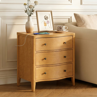 3-Drawers Curves Nightstand With Built-In Charging Station