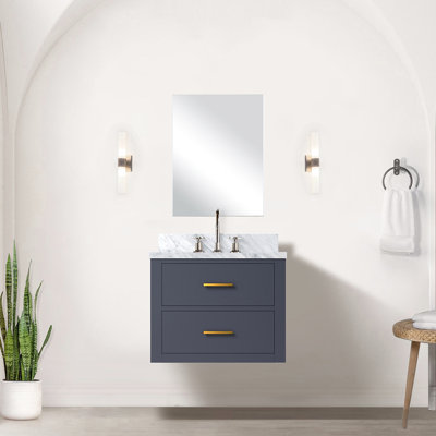 24 In. W X 18 D Blue Bathroom Vanity - Acrylic Countertop & Included Mirror Soft Close Finish