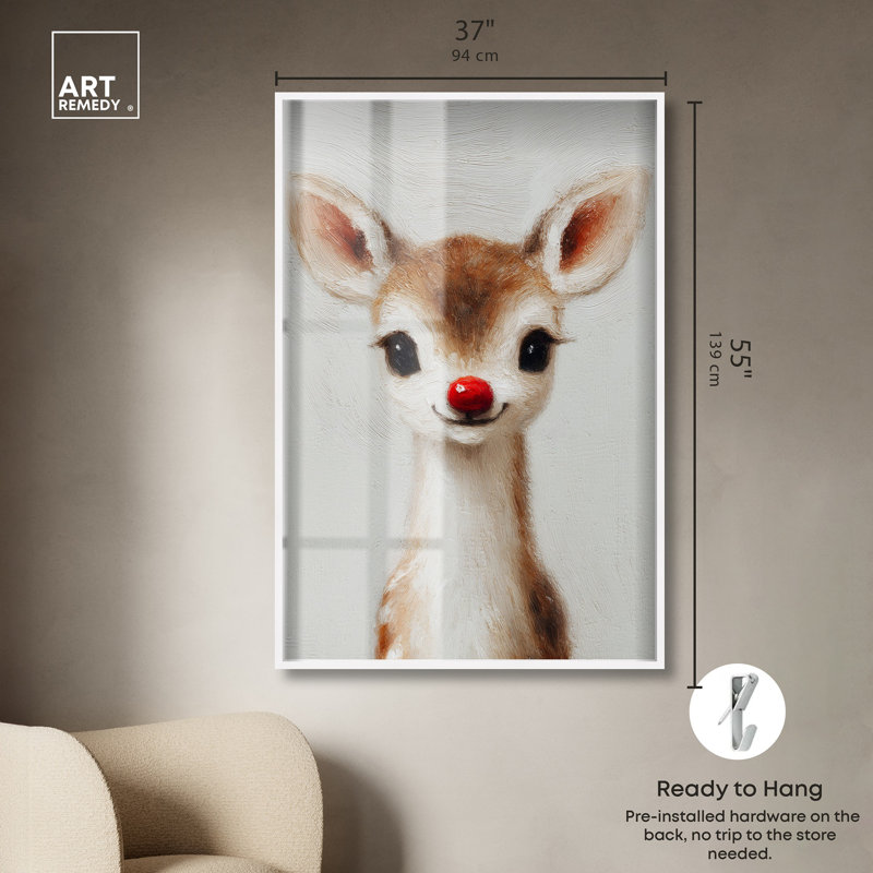 Décoration de Noël Baby Rudolph Shadowbox par Art Remedy, cadre blanc, 37 x 55, H 55 po x l 37 po, Cadre blanc
