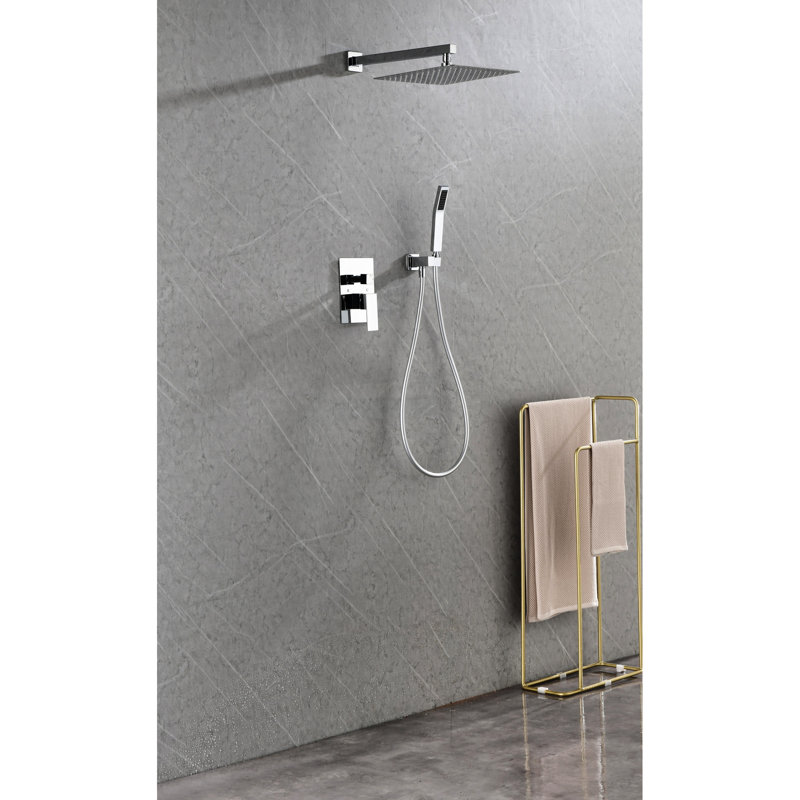 Douche de salle de bain de luxe - Tête de pluie murale en laiton blanc avec robinet
