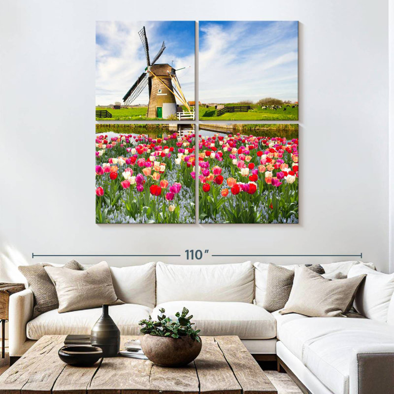 Moulin à vent et tulipes Holland, H 74 po x l 74 po