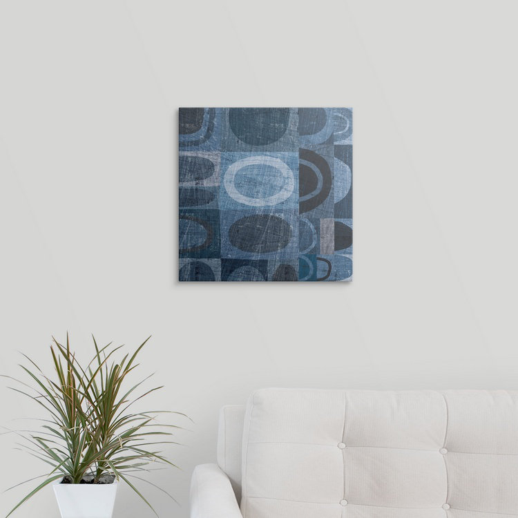 «Modern Geometric Indigo and Navy II» par Michael Mullan, reproduction d'art, H 35 po x l 35 po x P 1,5 po, Toile