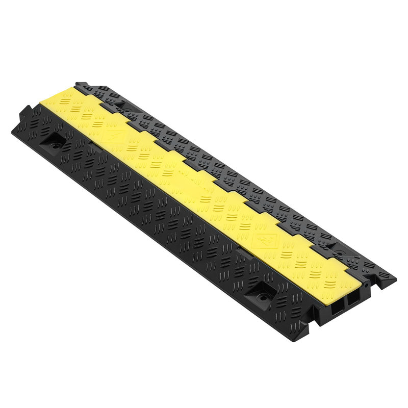 Cable Protector Ramp, 22,000 lbs/Axle Load Capacity, TPU Material, 3 Pack, 2 Channel Heavy Duty Cord Cover, Black, 1.2 x 1.1 in Channel with Flip-Open Top Cover