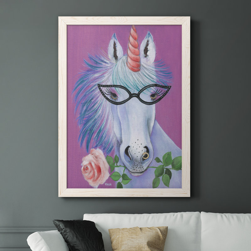 Licorne III - peinture sur toile encadrée, H 44 po x l 31 po x P 1 po, Cadre blanc