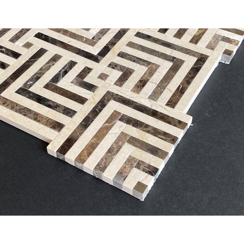 Carreau de mosaïque en pierre naturelle pour mur et plancher, Ivoire / Emperador foncé