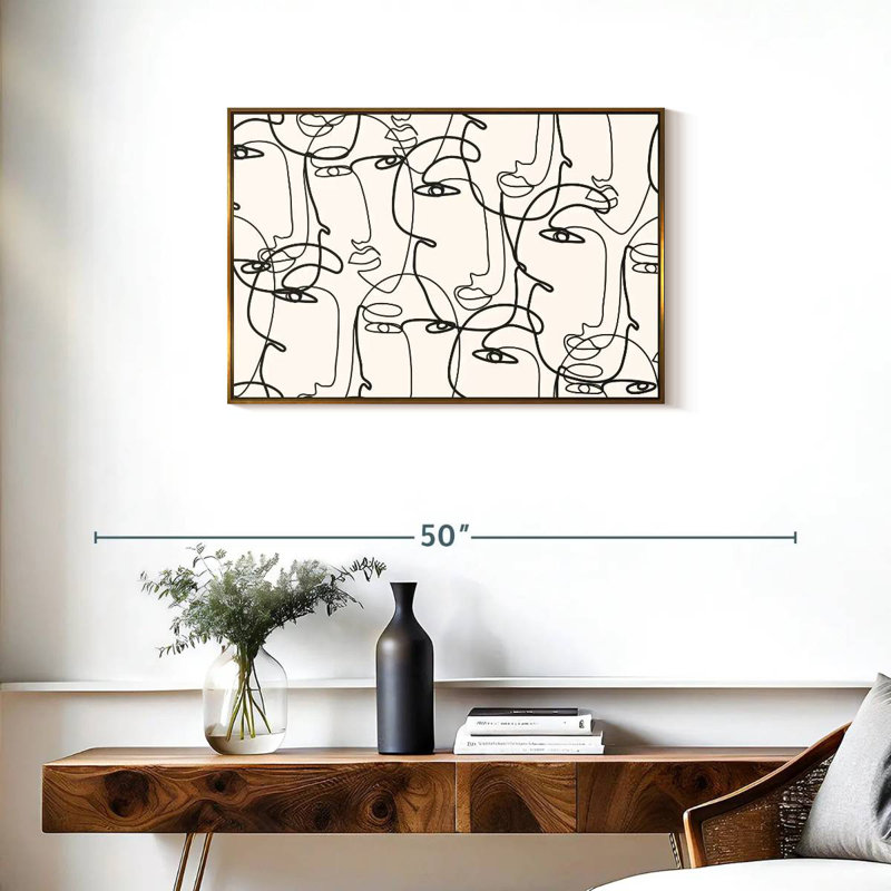 Illustration de visages de femmes, Cadre flottant doré, 31 po x 21 po