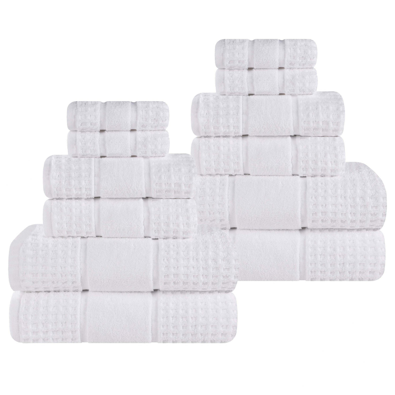 Hisela 3-Piece Waffle Cotton Towel Set, White, 12 Piece Towel Set