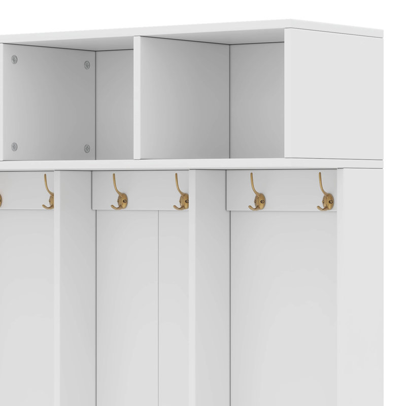 Grand portemanteau de rangement moderne avec banc, banc de rangement multifonctionnel avec portes cannelées ultrabrillantes