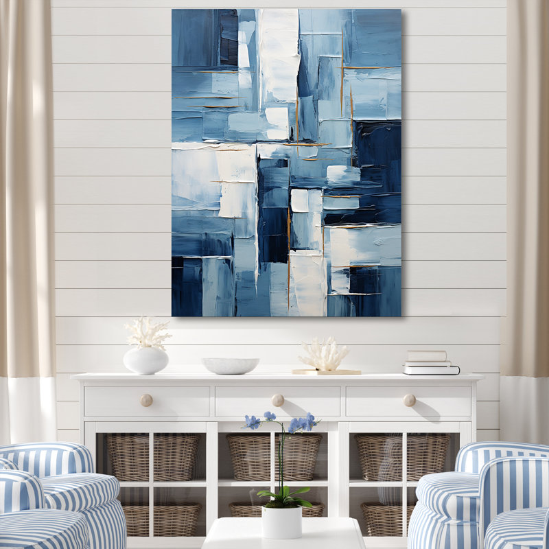 «Blue Nautical Shapes VI - Coastal Minimalisme», art mural, Toile tendue, H 44 po x l 34 po x P 1,5 po