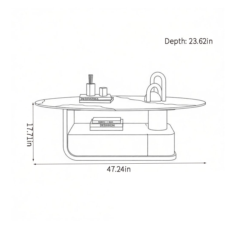 Table basse luxueuse et haut de gamme, H 17,71 po x L 47,24 po x l 23,62 po, Doré