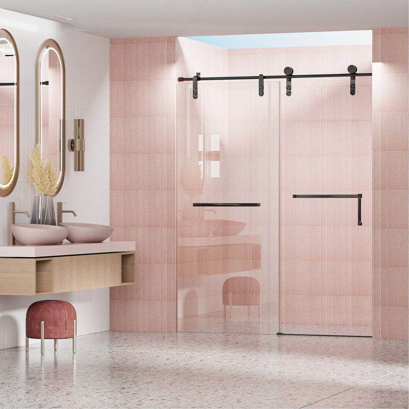 Porte de douche moderne sans cadre avec sécurité avancée et installation polyvalente, Noir