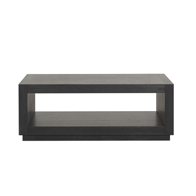 Table basse rectangulaire de style contemporain avec base de socle et tablette inférieure ouverte au fini noir du salon principal (table incluse seulement)