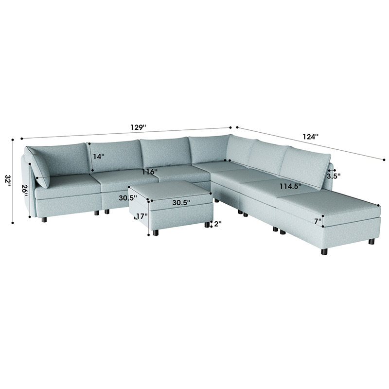 Tieme Upholstered 129'' Sleeper Sofa