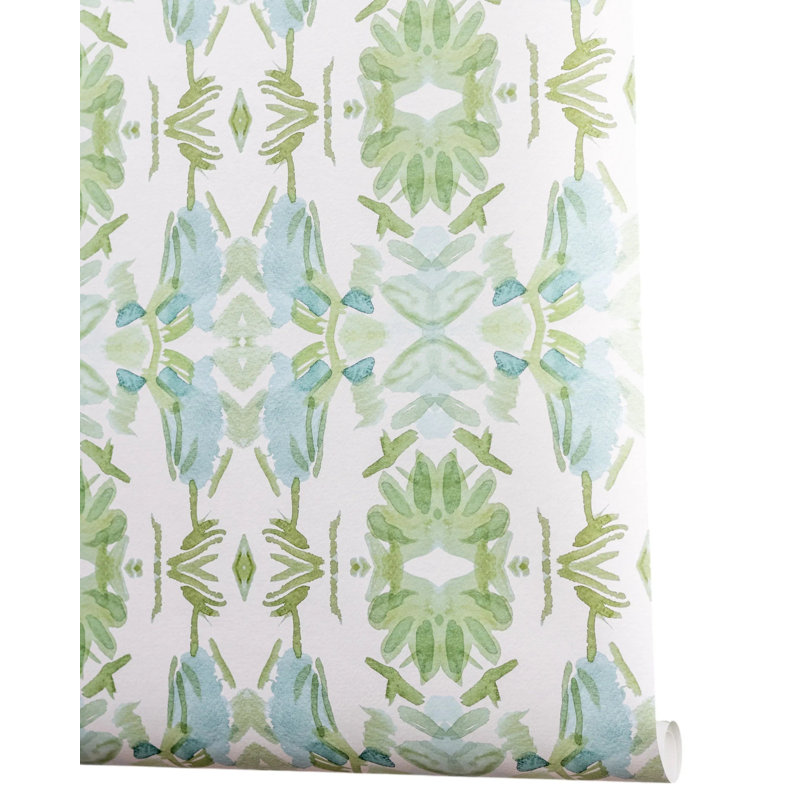 Wildflowers I Medium Repeat Wallpaper, Blue/Sage Green, Cellulose/Polyester