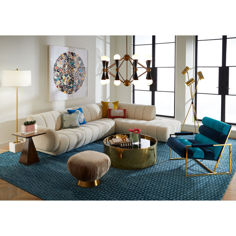 Channeled Goldfinger Lounge Chair, Rialto Navy/Rialto Turquoise Velvet