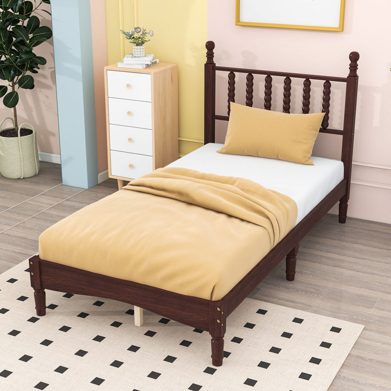 Lit plateforme en bois avec tête de lit, Noyer