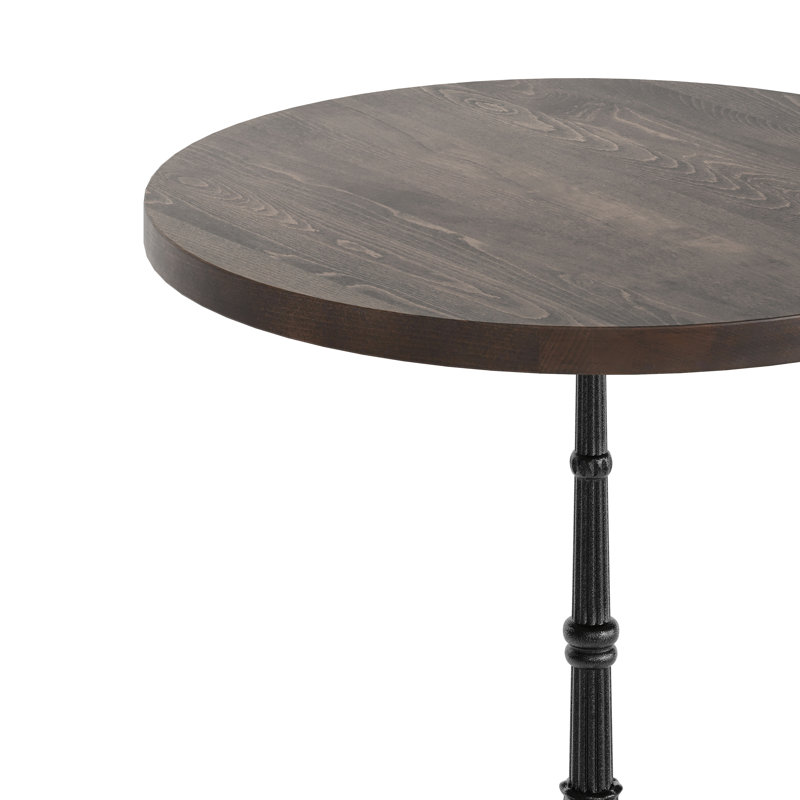 30" Round Solid Wood Commercial Tabletop with 22.75" x 22.75" Bistro Table Base, Dark Brown Wood