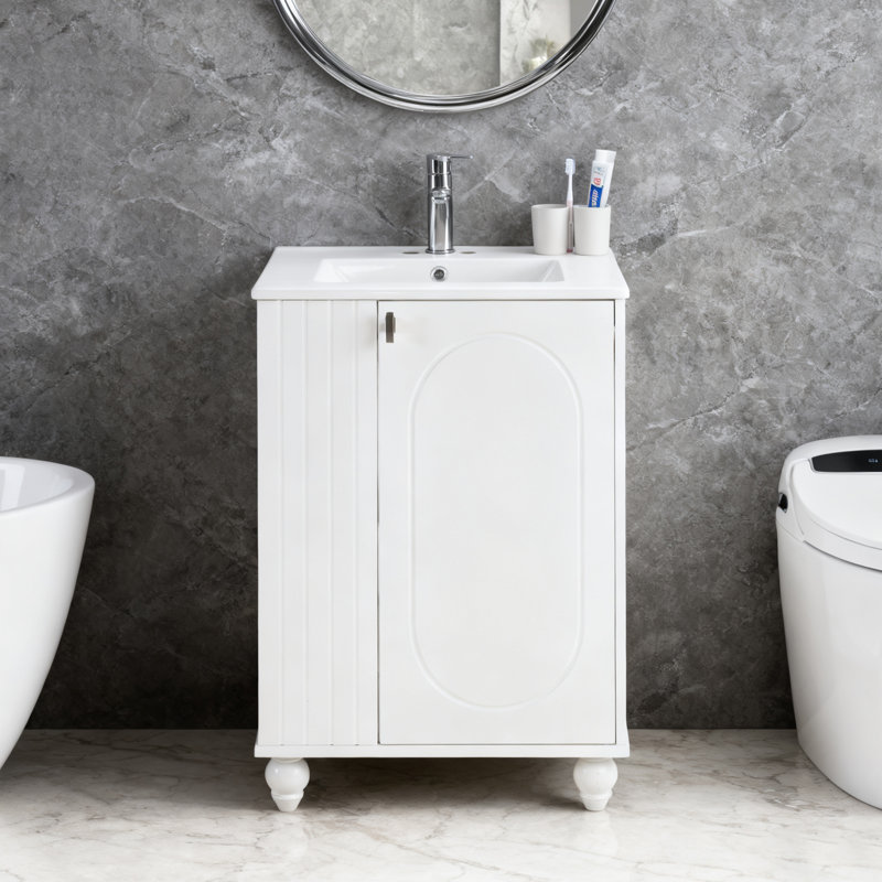 24'' Bathroom Vanity With Ceramic Sink Combo, Modern Freestanding Storage Cabinet